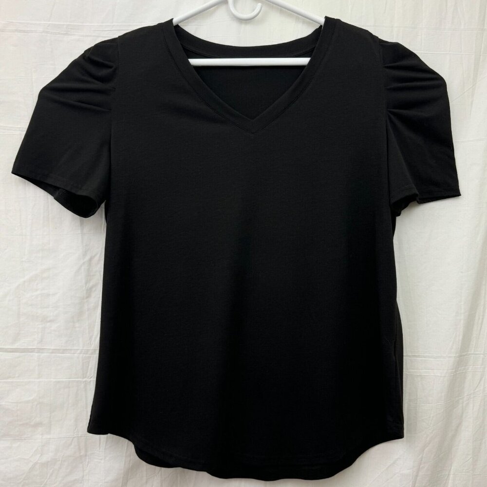 MCasual V-Neck Ruched Short Sleeve Tee Women 2XL Black